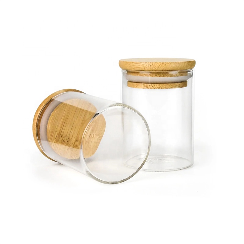 Factory Storage Child-Resistant Airtight Borosilicate Clear Glass Jars Bamboo Lid Stash Jars for Food Storage New Glass Bottles