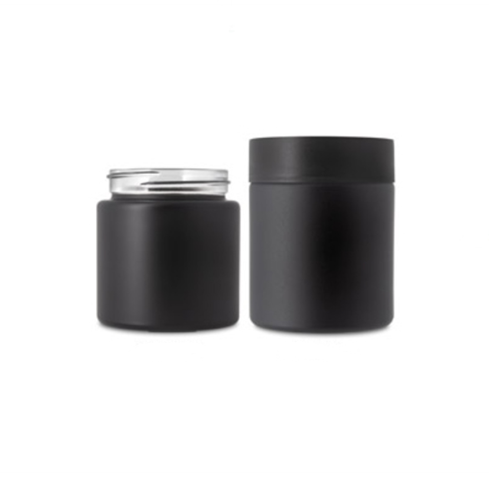 Custom 2oz 3oz 3.5g 4oz 5oz 90ml Child Resistant Matte Black UV Jar Flower Packaging Glass Jar With Black Plastic Screw Lid