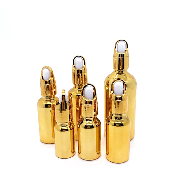 In Stock Empty Cosmetic Gold Drop Bottle 30ml 10 ml 100ml Glass Pipette Bottle With Flower Basket Dropper Cap