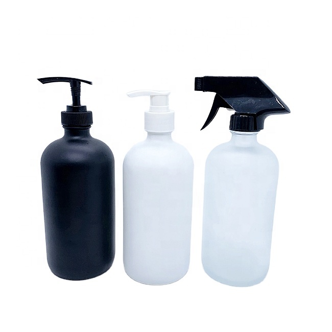 Clear Frosted Boston Lotion Soap Glass Pump 250ml 500ml 16oz 8oz Empty Low Price Cosmetic Packaging Shampoo Oil Screen Printing