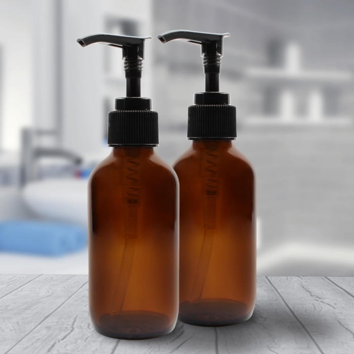 Packaging Bottles Cosmetic Boston Round Bottle Plastic Body Lotion Bottle Amber Frosted Glass With Black Screen Printing Dropper