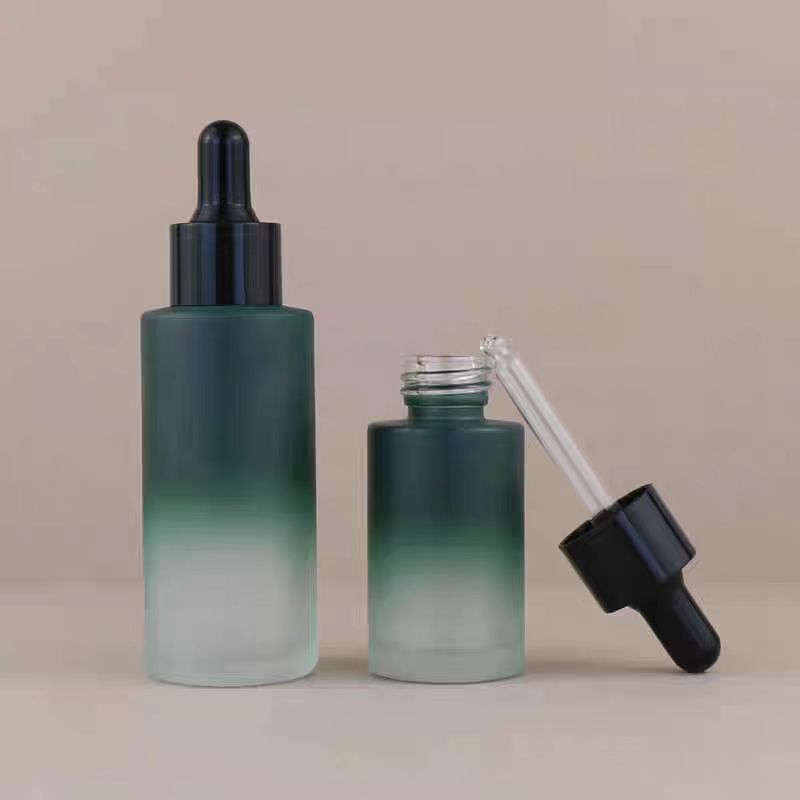 Luxury Custom Color Cosmetic Round  Frosted Face Serum Bottle 20ml 30ml 50ml 100ml Essential Oil Glass Dropper Bottle