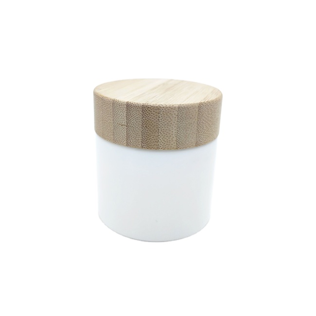 Child-Resistant Round Cream Container Dry Flower Ceramics Glass Jar With Bamboo Lid for Food Use