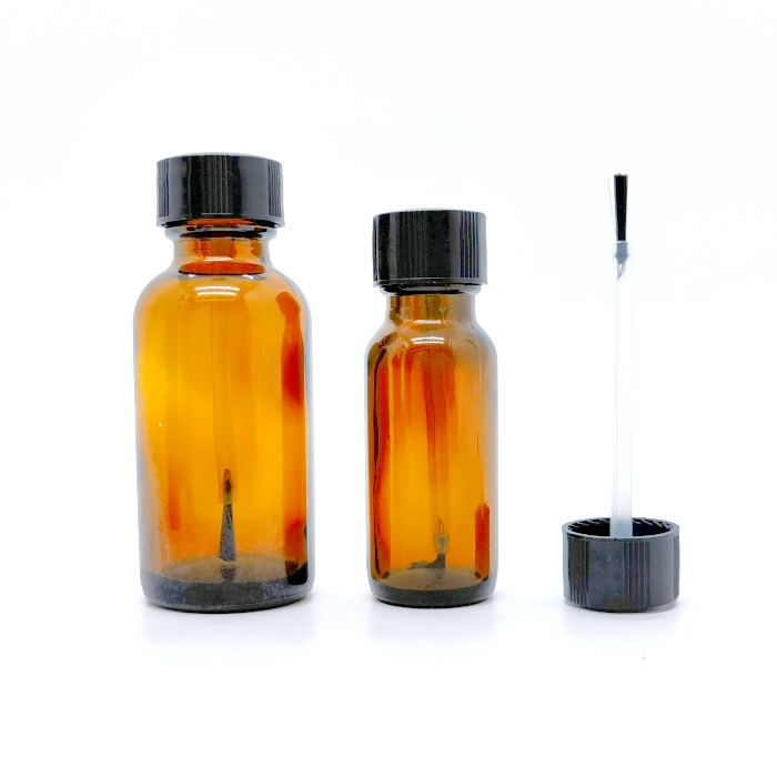 1/2 oz 1 Ounce 2 oz 4 oz Amber Glass Boston Rounds Bottles W/ Brush Caps