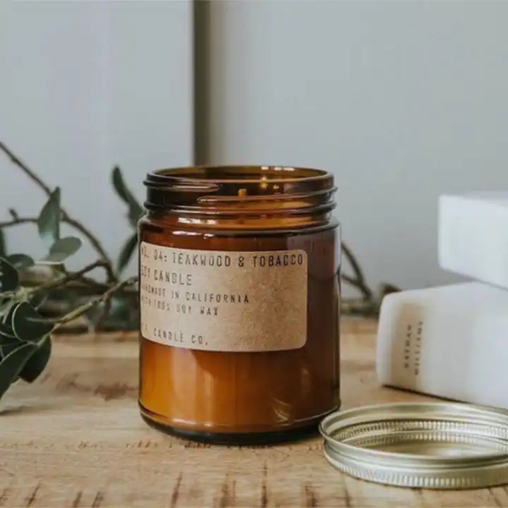 Customized Round Wide Mouth Straight Sided 8oz 16oz Frosted Amber Glass Luxury Candle Jars and Packaging Wax