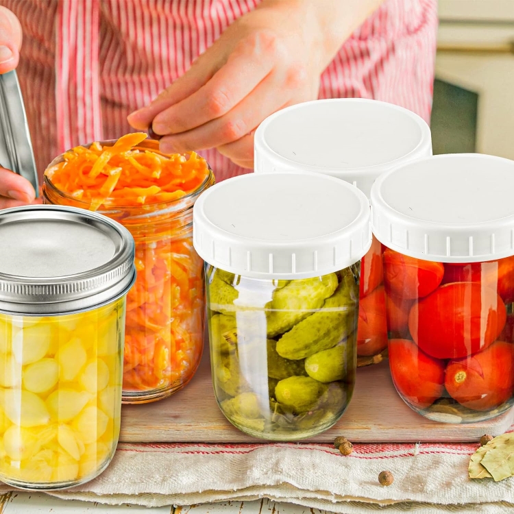 Wide Mouth Glass Jars 16oz 500ml Clear Canning Jars Glass Mason Jars With Plastic and Metal Airtight Lids for Overnight Oats