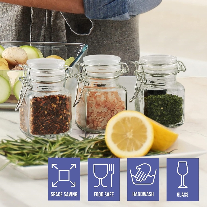 Square Mason Jars Glass Food Storage Jars With Airtight Clamp Lids, Mini 100 ml  Kitchen Canisters for Flour, Coffee, Pasta
