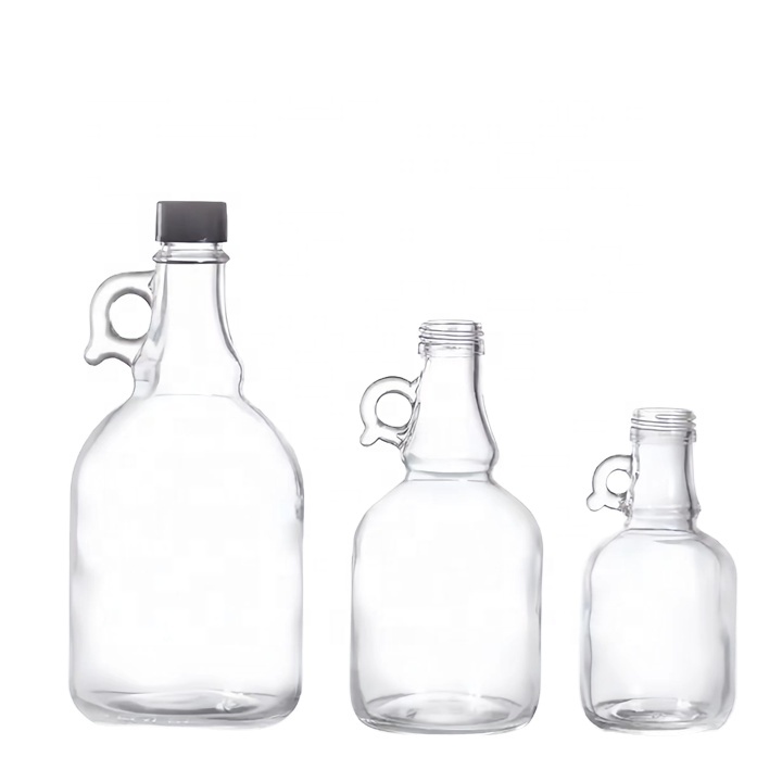Customizable Glass Beverage Bottles-100ml 250ml 500ml Sizes Hooked Handle Fruit Syrup Alcoholic Beverages Maple Syrup Drinking