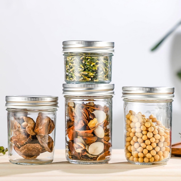 Wide Mouth Mason Jars 3oz 6oz  8oz 10oz 11oz 12oz 13oz 16oz 20oz 25oz Premium Clear Canning Glass Jar With Airtight Metal Lids