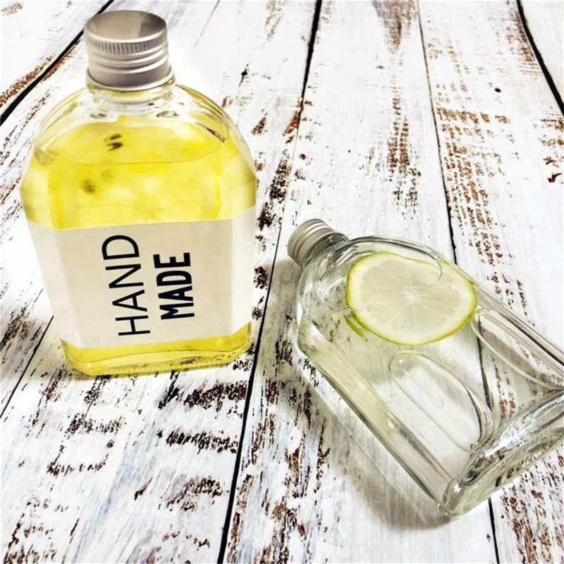 200ml 500ml Screen Printing Screw Lid Clear and Frosted Flat Flask Coffee Glass Bottle for Liquor Wine