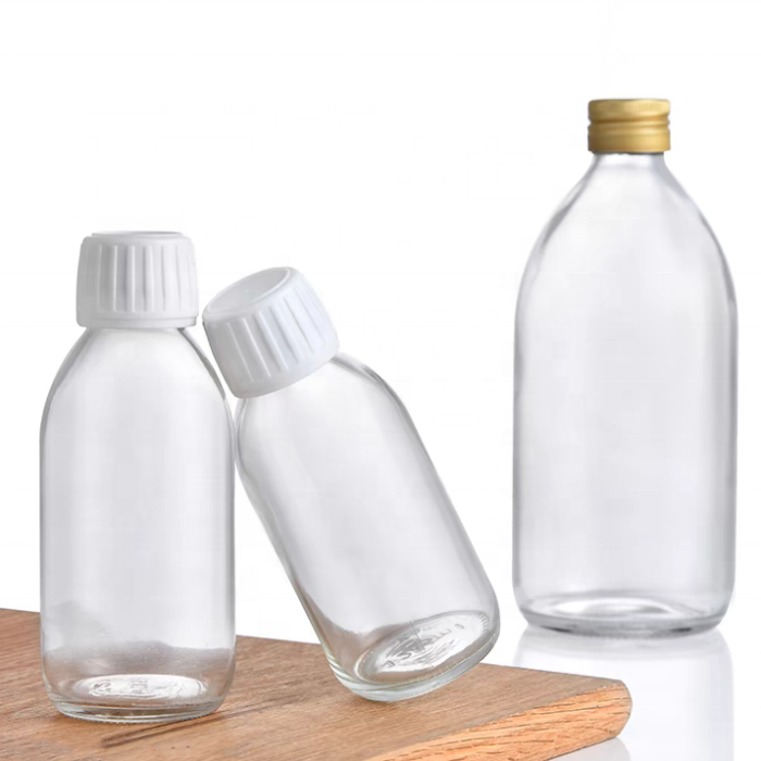 Cough Syrup 30ml 60ml 100ml 150ml 200ml 250ml Clear Round Pharmaceutical Glass Bottle With Plastic Cap