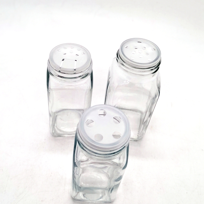 Empty Square Spice Bottles Glass Packaging Seasoning Jars Spice Containers With Aluminum Kitchen Organizer 4oz Spice Jar