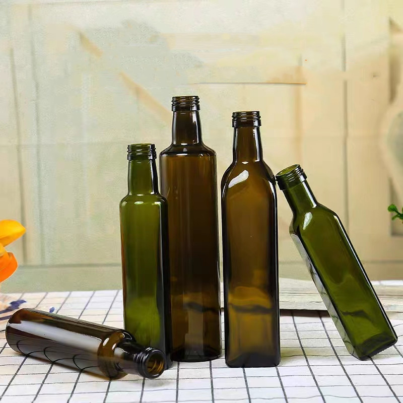 Bulk 100ml 250ml 500ml 750ml 1l Empty Square Dark Green Marasca Cooking Olive Oil Glass Bottles