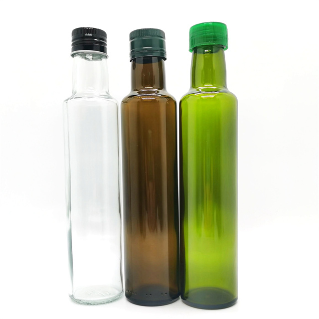 Bulk 100ml 250ml 500ml 750ml 1L Round Clear Marasca Packaging Cooking Olive Oil Bottles With Plastic Cap Seal Shrink Wrap