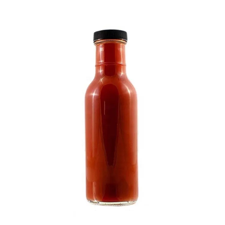 Wholesale 12 oz 350 ml Clear Round Square Shape Hot Sauce Bottles for Salad With Black Red Plastic Lids