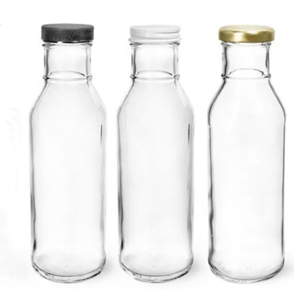 NiceBottles Clear Glass 12 oz Beverage/Sauce Bottles White Plastic Caps-Case 12 Versatile Roll Lids Whisky Vodka Water Beer