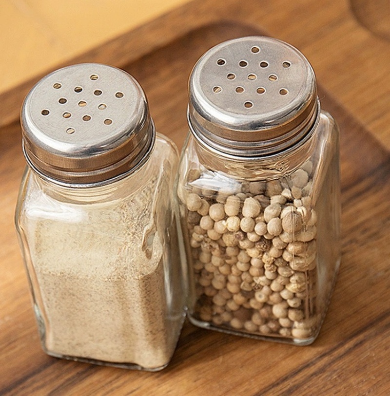 Square Kitchen 4oz 120ml Spice Storage Container Seasoning Pepper Glass Spice Jar With Shaker  Stainless Steel Lid