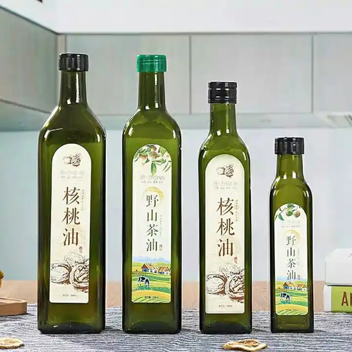 250ml 500ml 1000ml Green Square Glass Olive Oil Bottle With Screw Cap Glass Jar Glass Bottle