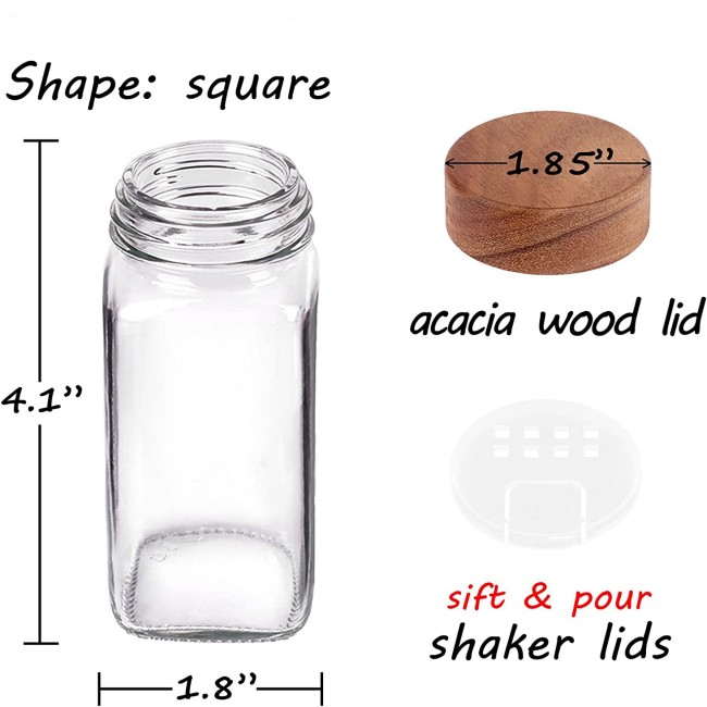 24pcs Set 120ml Square Spice Jars 4oz Glass Bottles With Bamboo Lids for Cosmetics Free Sample Available