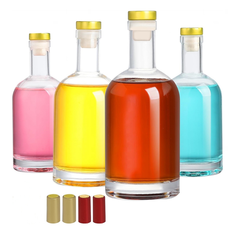 Customized 250ml 375ml 500ml 750ml 1000ml Liquor Bottle Whiskey Alcoholic Tequila Round Glass Bottle for Liquor With Cork