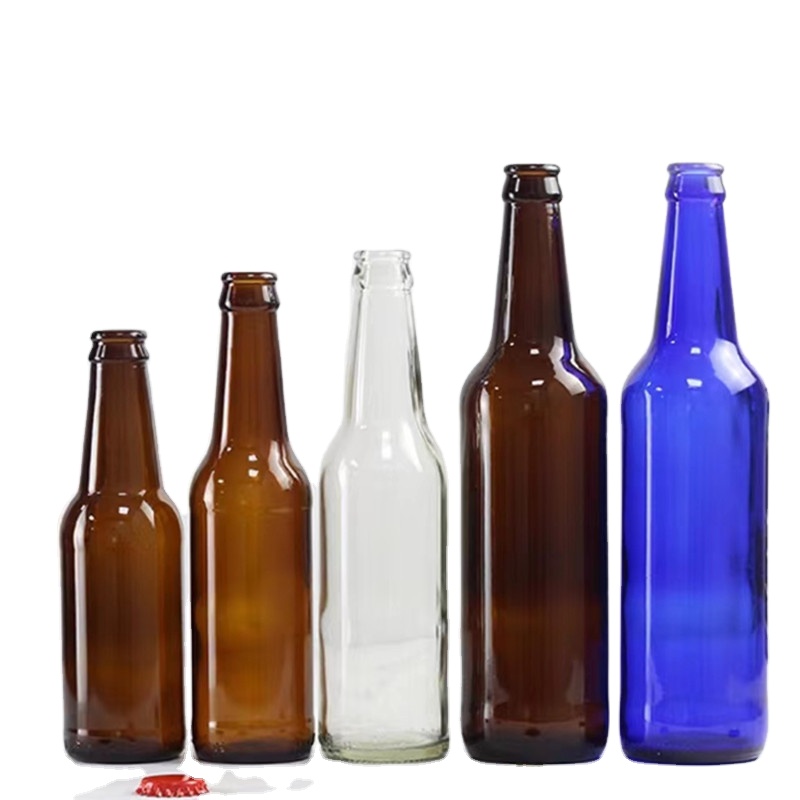 Custom Crown Cap Amber and Clear 330ml 500ml 650ml 750ml 1 Liter Empty Glass Beer Bottles Beverage Spirits Bottle