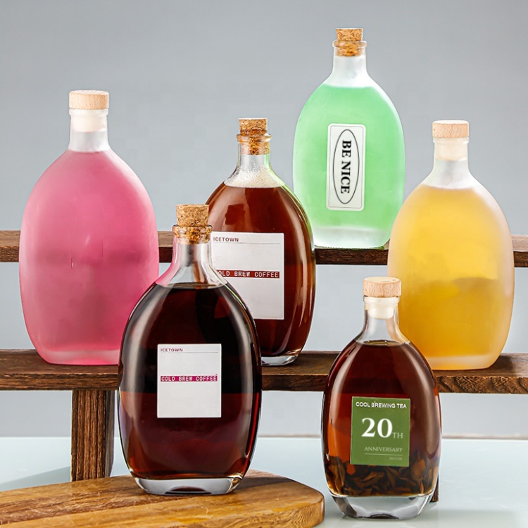 250ml 375ml 500ml Flat Brandy Whisky Gin Tequila Glass Bottle 750ml Oval Shape Flask Glass Spirits Bottle