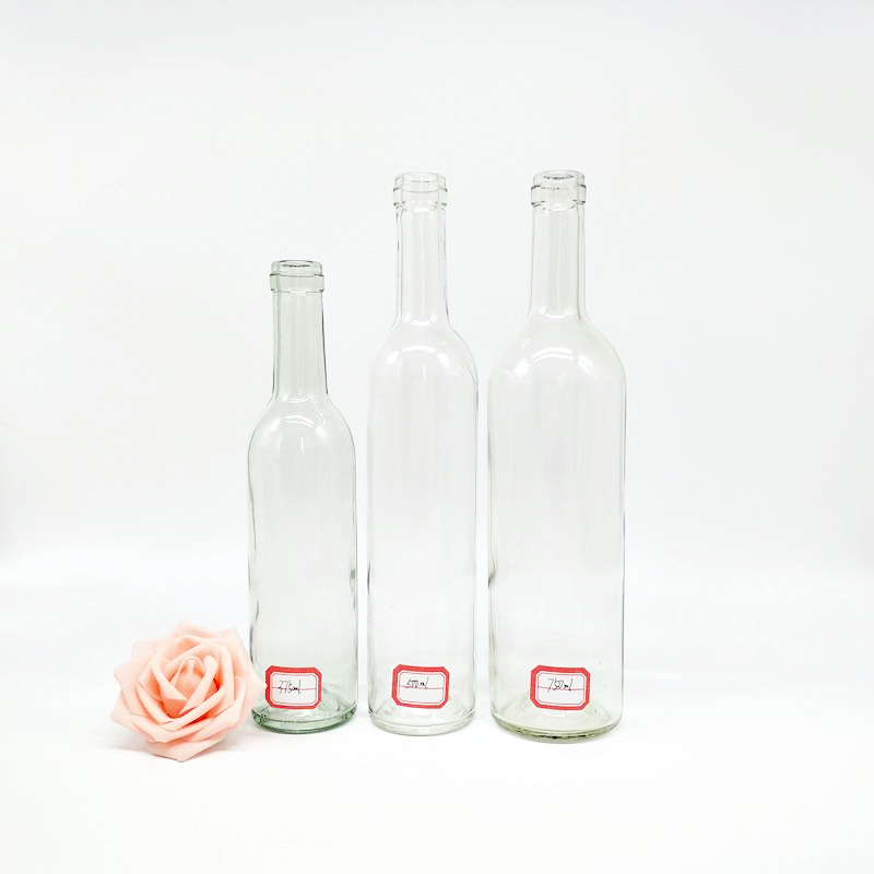 Wholesale Clear Round 200ml 375ml 500ml 750ml 1000ml Glass Frosted Liquor Wine Whisky Glass Bottle With Cork