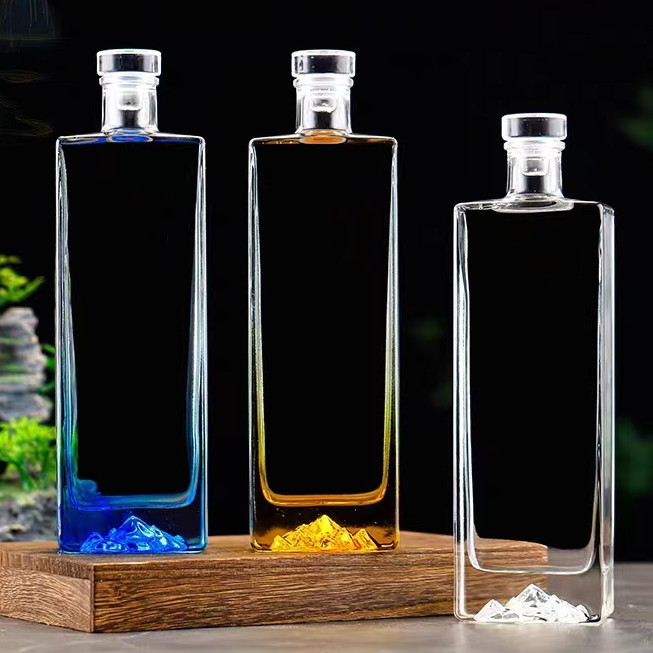 500ml Heave Base Mountain Bottom Glass Spirits Bottle Round Glass Gin Vodka Whiskey Bottles With Glass Top