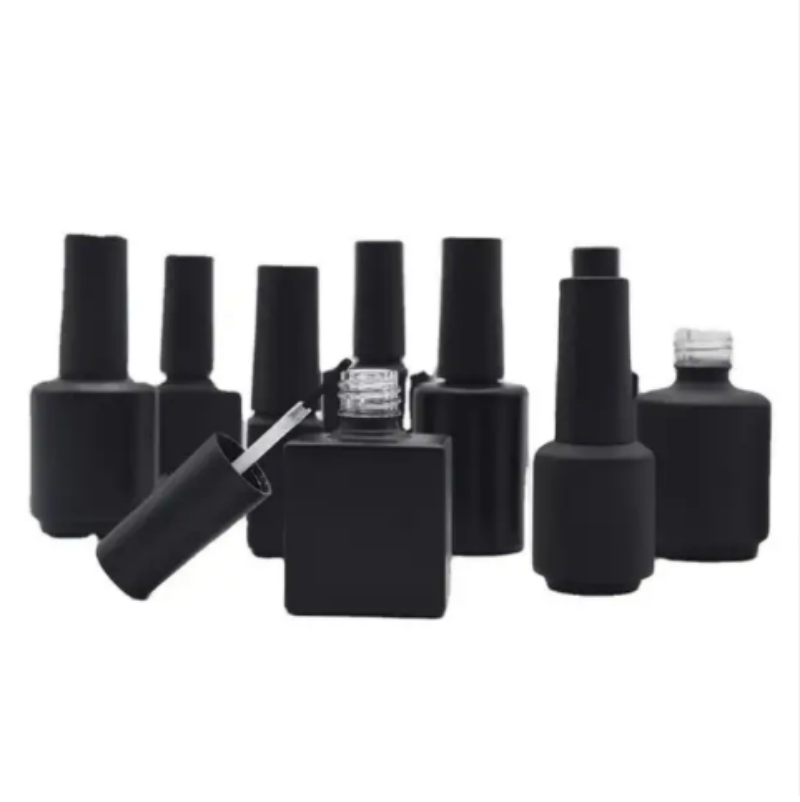 New Arrival Empty 15ml Nail Gel Jar Square Black Glass Nail Polish Oil Bottle 1/2 Oz Small Nail Art Glass With Black Brush Cap