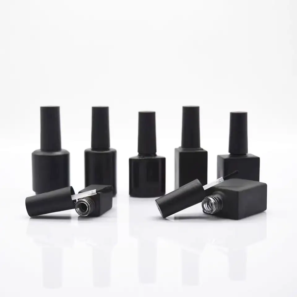 Luxury 10ml 15ml Square Uv Nail Gel Polish Bottle With Clear Top Nail Polish Cap and Arc Flat Brush Packing for Gel Polish