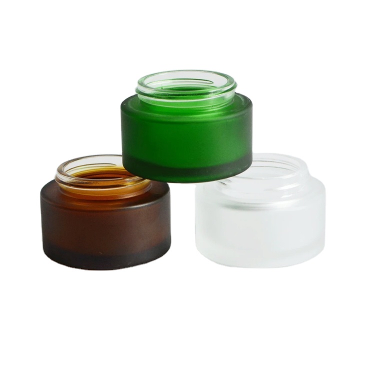 Packaging Container Empty Custom 30g 50g 100g 150g 8oz Green Bamboo Body Butter Face Cream Frosted Cosmetic Glass Jars With Lid
