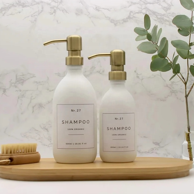 Reusable Clear White Glass Apothecary Shampoo Conditioner Dispenser Bottle With Choice of Pumps