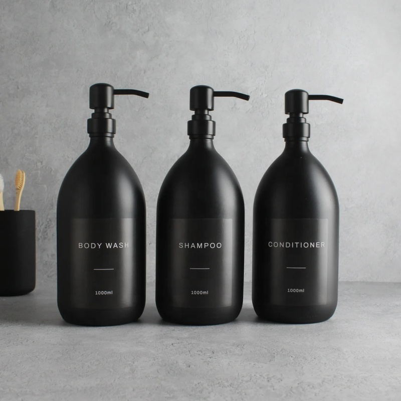 Hot Sale 10oz 16oz 32oz Matte Black Luxury Round Shampoo Foaming Hand Dish Soap Dispenser Glass Bottle With Pump