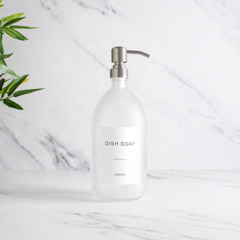 Frosted Clear Glass Bottle - Refillable Coloured Soap Dispenser With Metal Silver Pump for Conditioner, Hand Cream