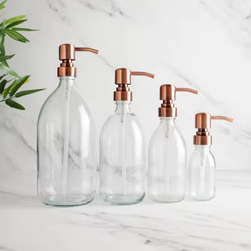16oz Glass Soap Dispenser With Stainless Steel Pump 21 Waterproof Labels Non-slip Protective Silicone Pad