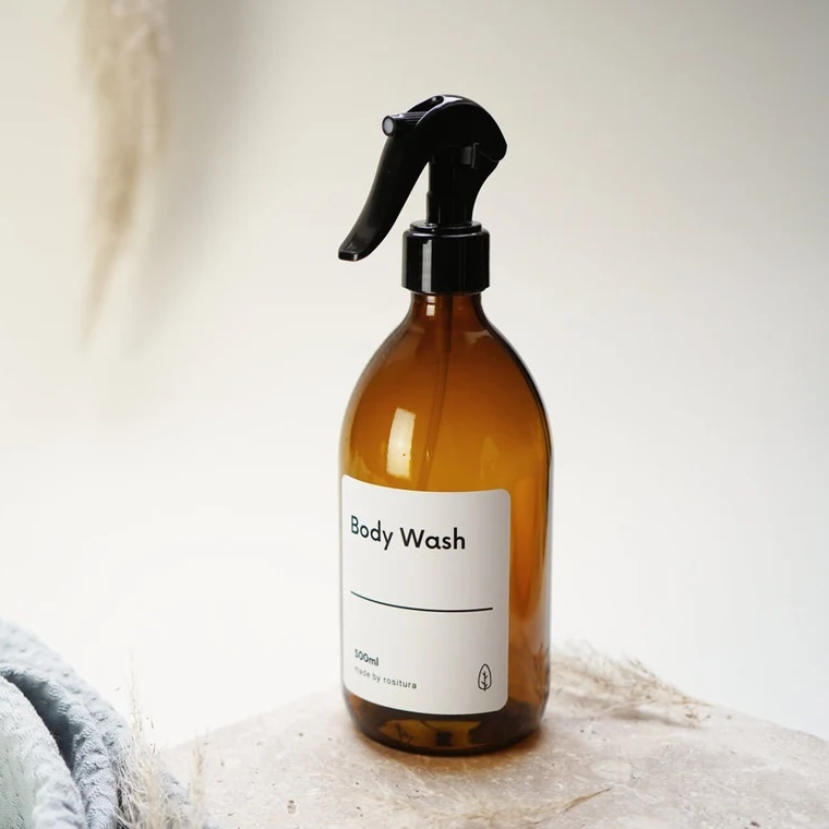 Amber 16oz 500ml Boston Round Glass Liquid Soap Dispenser Bottles With Metal Pump and Silicone Sleeve