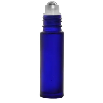 0.35 oz Recyclable Glass Roller Bottles Blue Frosted Glass Roll on Containers Metal Balls White Polypropylene Caps Cosmetics
