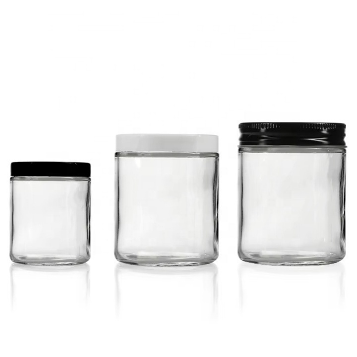1oz 2oz 4oz 8oz 16oz Frosted Clear Amber Empty Face Cream Container Glass Cosmetic Jar With Black White Lid