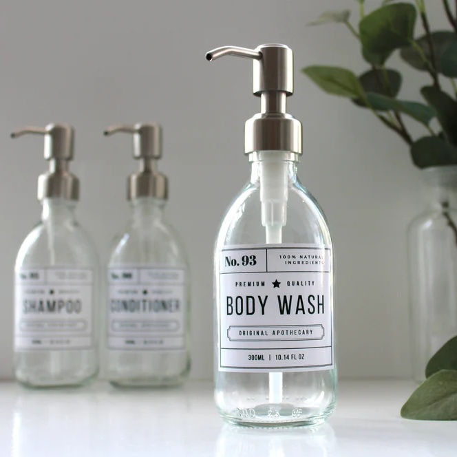 Customizable 16oz 500ml Clear Round Glass Hand Soap Bottles High Quality Waterproof Label