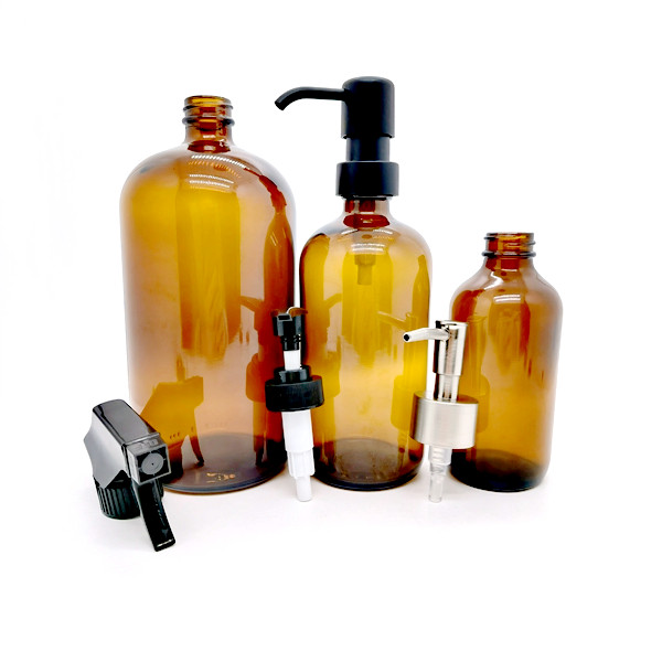 Glass Lotion Bottle 8oz 16oz Refillable Round Boston Room Amber Glass Spray Bottle With Trigger Sprayer