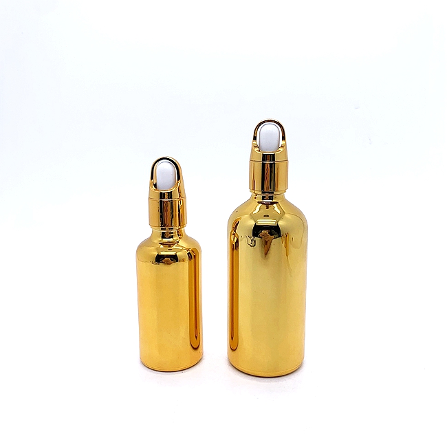 In Stock Empty Cosmetic Gold Drop Bottle 30ml 10 ml 100ml Glass Pipette Bottle With Flower Basket Dropper Cap