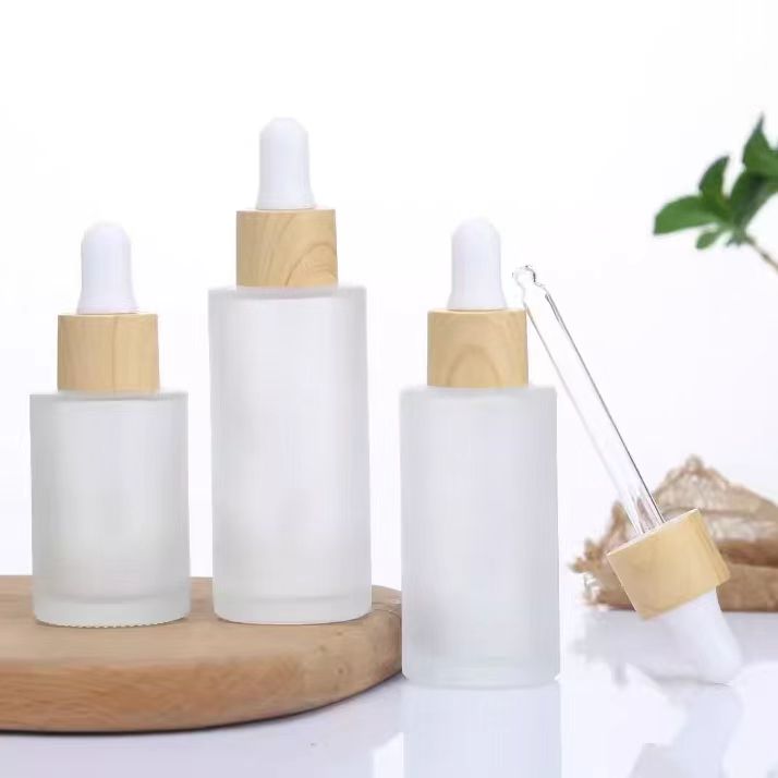 Luxury Empty Cosmetic 20ml 40ml 60ml 80ml  Round Frosted Face Serum Bottle 30ml 50ml 100ml Essential Oil Glass Dropper Bottle