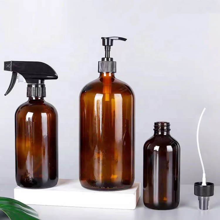 Glass Bottles Amber Boston Round