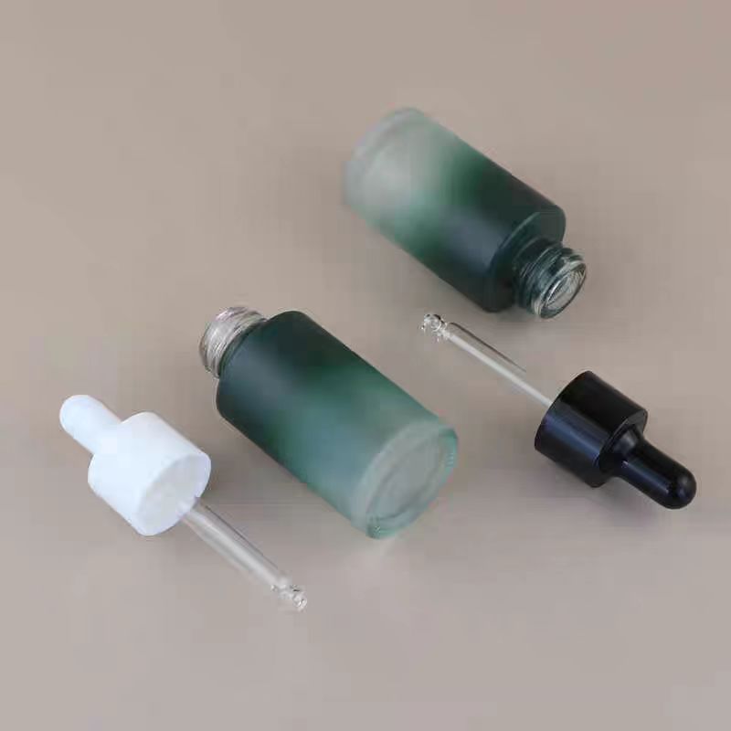Luxury Custom Color Cosmetic Round  Frosted Face Serum Bottle 20ml 30ml 50ml 100ml Essential Oil Glass Dropper Bottle