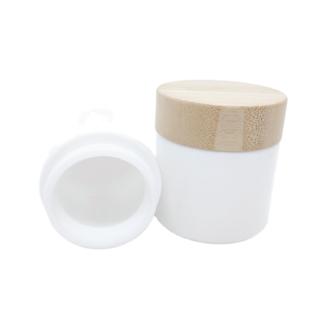 Child-Resistant Round Cream Container Dry Flower Ceramics Glass Jar With Bamboo Lid for Food Use