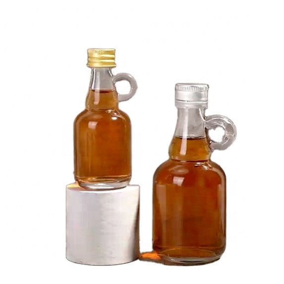 Customizable Glass Beverage Bottles-100ml 250ml 500ml Sizes Hooked Handle Fruit Syrup Alcoholic Beverages Maple Syrup Drinking