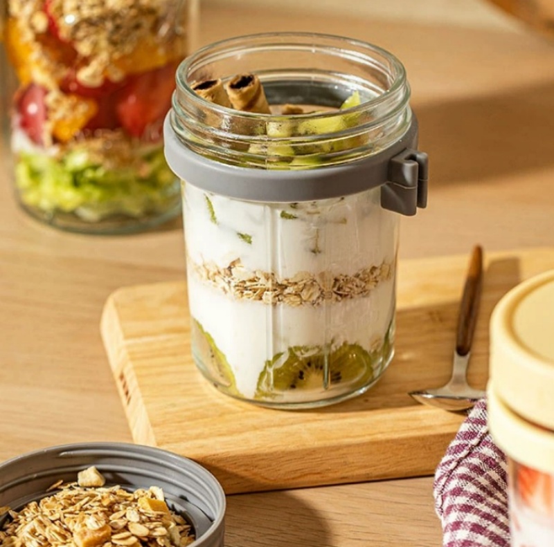 Pack Overnight Oats Containers 16 oz Glass Mason Overnight Oats Jars Overnight Oats Containers With Lids and Spoons