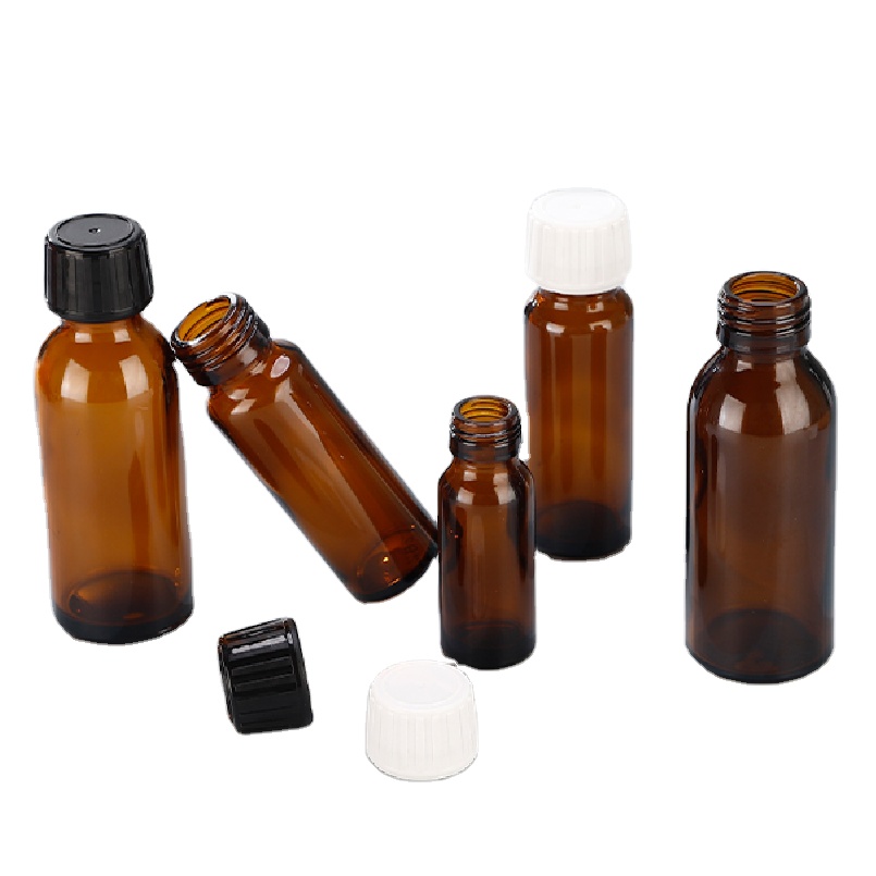 Straight Sided Tawny Dark Brown Glass Bottles 20ml 30ml 50 ml Glass Syrup Bottles With Tamper-Evident Cap