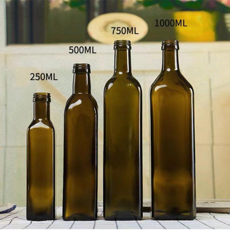 Aluminum Screw Caps for Marasca Glass Bottle Square Virgin Olive Oil Bottle Empty Bottle for Olive Oil Packaging