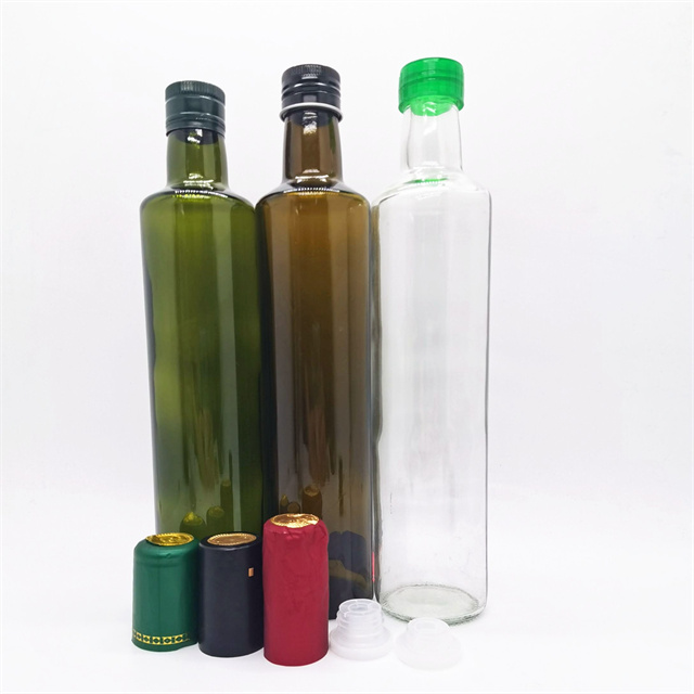 Bulk 100ml 250ml 500ml 750ml 1L Round Clear Marasca Packaging Cooking Olive Oil Bottles With Plastic Cap Seal Shrink Wrap
